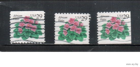 США-1993, (Мих.2404 D+Е), гаш., Стандарт, Флора, Цветы , (одиночка), 3 зубцовки(1)