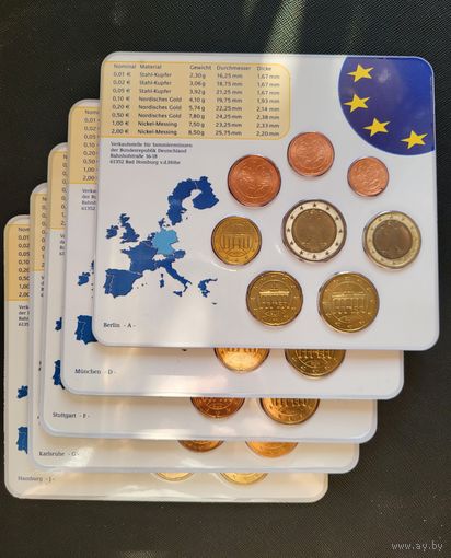 Годовой набор евро 2004 Германия! A D F G J ! Все монетные дворы! Улучшенный чекан! Заводская упаковка! ВОЗМОЖЕН ОБМЕН!