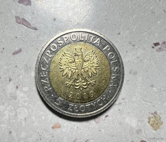 5 злотых Польши 2019 года.
