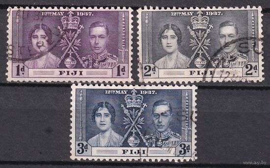 15a.BrKS. Великобритания. Колонии.  Фиджи. Коронация Георга VI и Елизаветы. 1937 г. Полная серия. Mi.##89-91.