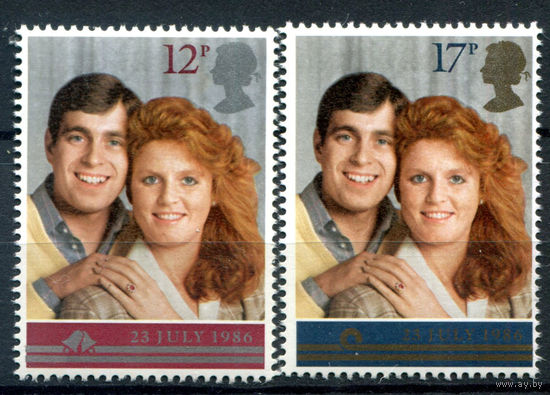 Великобритания - 1986г. - свадьба принца Эндрю и Сары Фергюсон - 2 марки - полная серия, MNH [Mi 1081-1082]. #3-GB-Z-1-16