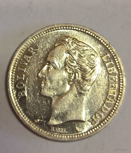 С рубля без мц! 1 боливар 1965 Венесуэла серебро горящая! Портретник!