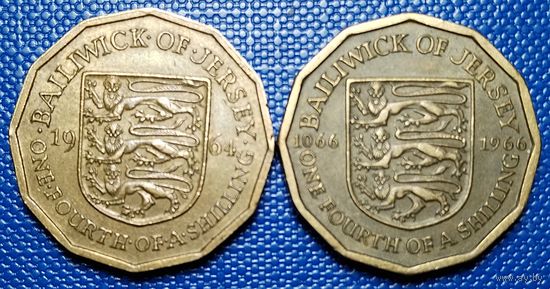 Джерси 1/4 шиллинга 2 шт. 1964, 1966 г. 900 лет биттве при Гастингсе. Цена за 2 шт.