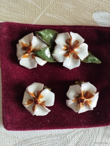 Брошь и клипсы из керамики. СССР