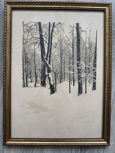 Линогравюра СССР худ Р.Ф.Житков (Первый снег)