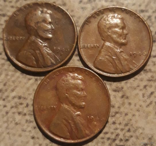 1 цент 1946 P D S США Все три МД