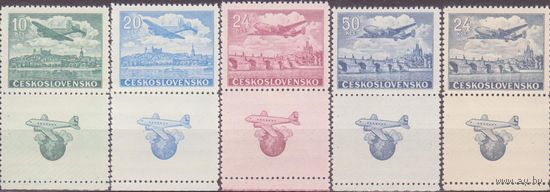 ЧЕХОСЛОВАКИЯ - 1946, Авиация Самолет архитектура  Перелет Прага - Нью-Йорк, КУПОНЫ ** (ЯН)