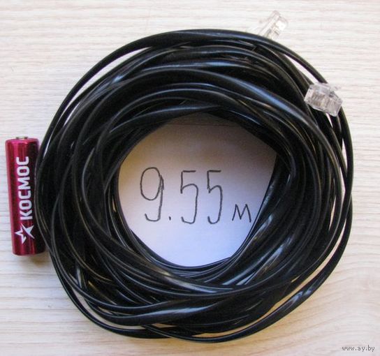 Шнур телефонный RJ11-RJ11, 4P4C-4P4C, удлинитель, модемный, провод, кабель,  ШТЛП-4, медь, 9,55 метров .