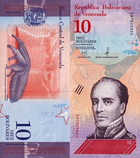 Венесэла 10 боливаров образца 2018 года UNC p103