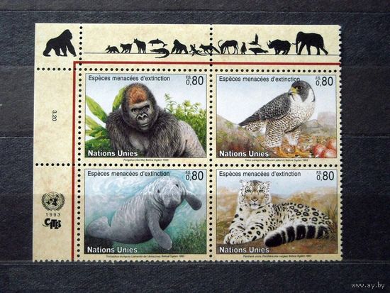 ООН-Женева 1993 (Ми-227-30) Фауна кошка горилла ламантин птица**