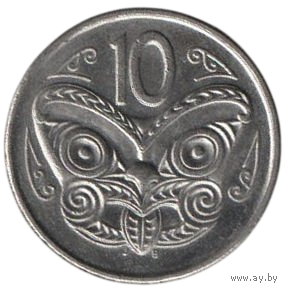 Королевство Новая Зеландия. 10 центов 2001. Маори коруру (резная маска). 4-й тип портрета.