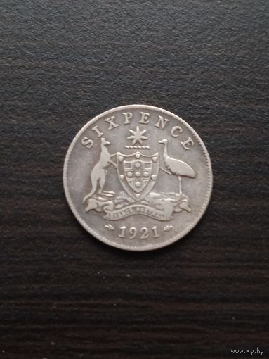 Австралия 6 пенсов 1921 г. серебро, George V, нечастая!