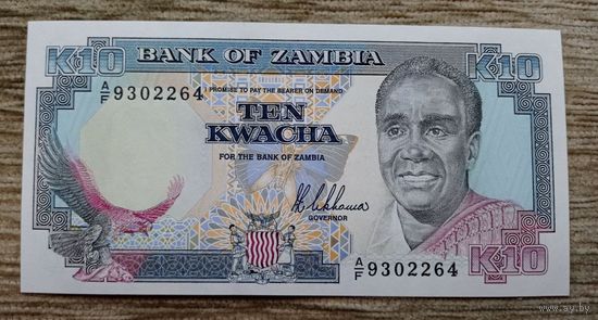 Werty71 Замбия 10 квача 1989 - 1991 UNC банкнота
