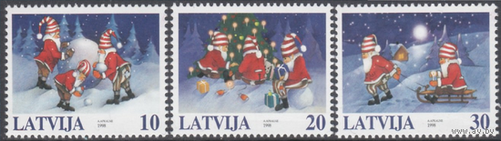 Латвия 1998, (89) Рождество. Новый год. Гномы. Елка, 3 марки **