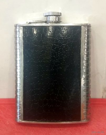 Фляга Фляжка Карманная * 8 oz * 230 мл * Нержавеющая Сталь * Вставки из Чёрной Кожи