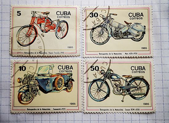 Куба. 1985. Мотоциклы. 4 марки из серии. Гаш.