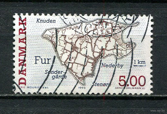 Дания - 1995 - Остров Мех. Карта 5Kr - [Mi.1098] - 1 марка. Гашеная.  (Лот 9JA)-TG3P52