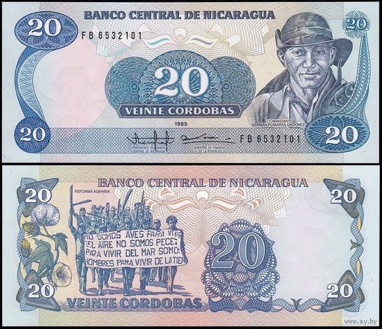 Никарагуа 20 Кордоба образца 1985 года UNC p152 серия FB