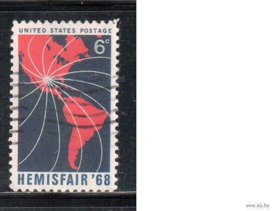 США-1968, (Мих.946) , гаш. , Выставка, Карта (одиночка),
