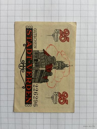 25 пфеннингов (нотгельды) 1921 г. Германия.