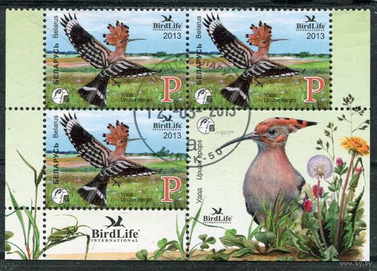 Беларусь 2013.. Птица года. Удод. Квартблок с купоном