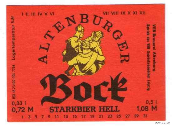 Этикетка пива Bock Германия П778