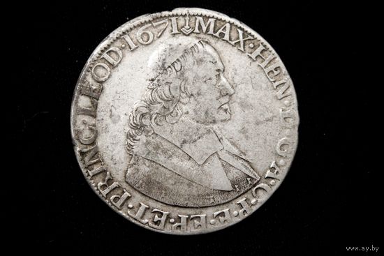 Талер (дукатон) 1671 г. Бельгия-Льеж, Максимилиан Генрих Баварский. Родная патина, пореже!