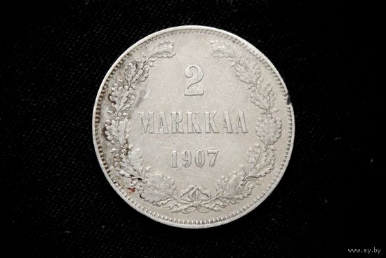 2 марки 1907 г. Финляндия (Российская Империя), Николай II. Штемпельный блеск, кабинетная патина!