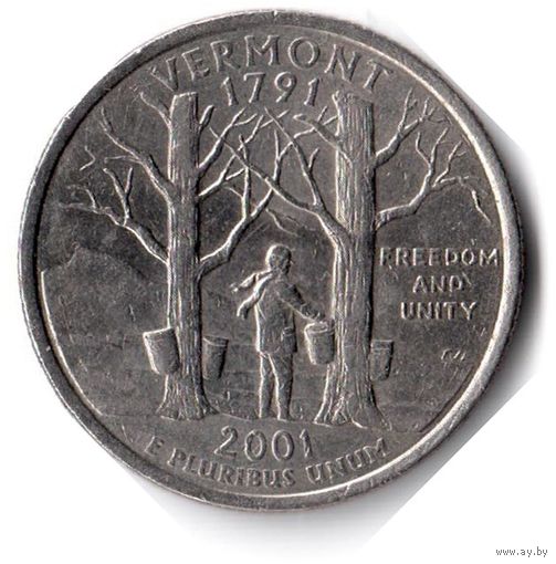 США. 1/4 доллара (1 квотер, 25 центов). 2001. Вермонт. D