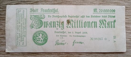 Werty71 Германия 20000000 марок 1923 20 миллионов банкнота Франкенталь