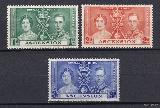 1.BrKS. Великобритания. Колонии. Асенсьон. Коронация Георга VI и Елизаветы. 1937 г. Полная серия. Mi.##36-38.