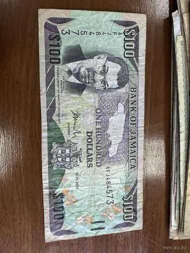 100 долларов Ямайка 2007 г. Распродажа большой коллекции с рубля