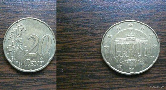20 евроцентов. Германия. 2002 J. Бранденбургские ворота. Евро.
