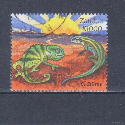 [68] Замбия 2000. Фауна.Хамелеон,ящерица. Гашеная марка.