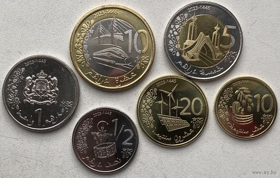 Марокко 10, 20 сантимов, 1/2, 1, 5, 10 дирхам 2023 (2024) г. Новый тип. Набор 6 монет