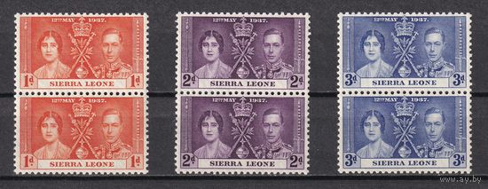 135.BrKS. Великобритания. Колонии.  Сьерра Леоне. Коронация Георга VI и Елизаветы. 1937 г. Полная серия. Пары. Mi.##148-150. MNH.