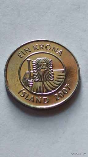 Исландия. 1 крона  2007 года.