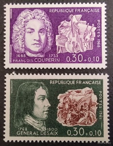 Франция. 1968г. Мi1617-18**. Знаменитые люди. Ф. Куперен, органист и композитор. Генерал Дезе. Смерть в битве при Маренго.
