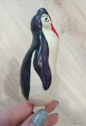 Елочные игрушки, стекло, пингвин на прищепке