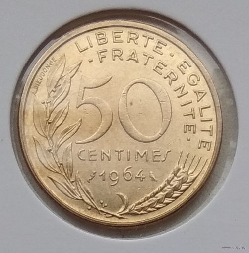 Франция 50 сантимов 1964 г. В холдере
