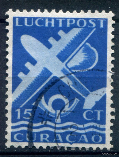 Нидерландские колонии - Кюрасао - 1947г. - авиация, авиапочта, 15 с - 1 марка - гашёная [Mi 256]. #3-WB-77-A-1