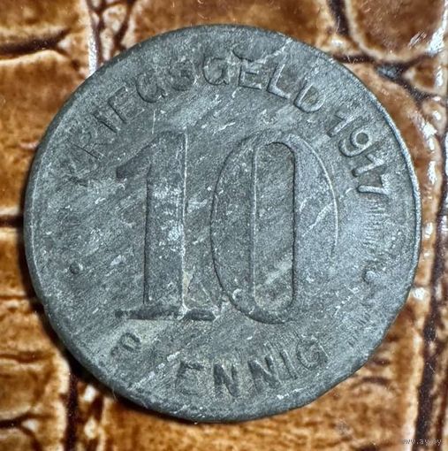 Монета 10 пфеннигов 1917 год. Эльберфельд. Веймарская республика.