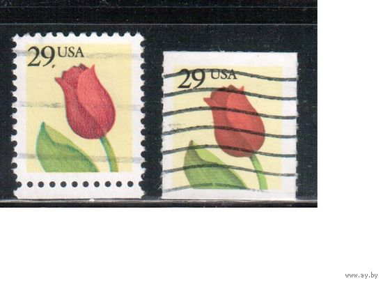 США-1991, (Мих.2125 А+С),  гаш. , Стандарт, Цветы, Тюльпан(одиночка), 2 зубцовки
