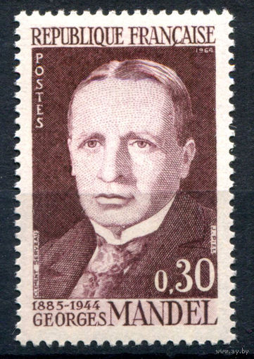 Франция - 1964г. - Жорж Мандель, журналист, политик - 1 марка - полная серия, MH [Mi 1485]. #2-Fr-59-A-1