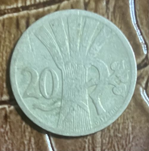 Монета 20 геллеров 1921 год. Чехословакия. С рубля без МЦ.