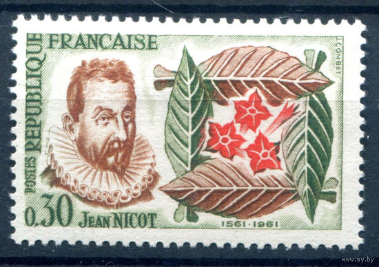 Франция - 1961г. - Жан Нико, учёный, дипломат. Табак - 1 марка - полная серия, MH [Mi 1340]. #2-Fr-63-A-1