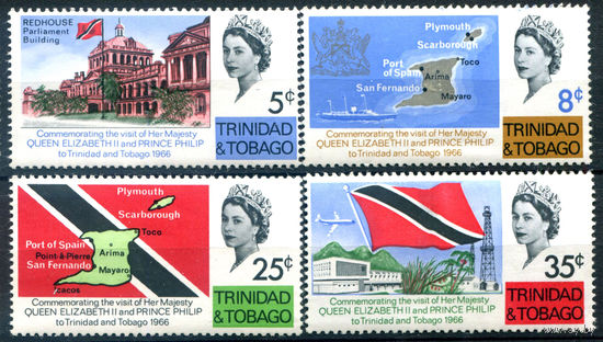 Британские колонии - Тринидад и Тобаго - 1966г. - визит королевы Елизаветы II и принца Филипа - 4 марки - полная серия, MNH, 1 марка с незначительным дефектом клея [Mi 202-205]. #4-B5-124-A-2
