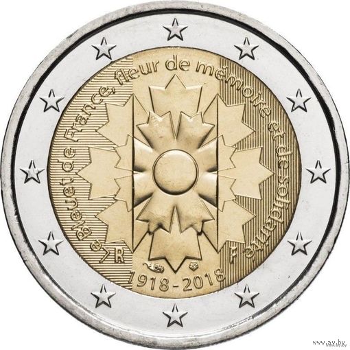 2 евро 2018 Франция Василёк UNC из ролла