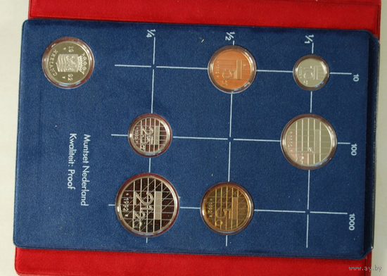 Нидерланды, годовой набор монет (Голландия) 1992 год, 5+5+10+25 центов 1+2,5 гульдена + жетон, Proof.