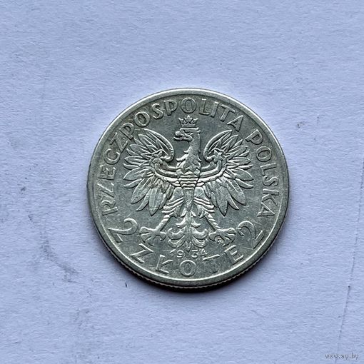 Монета СЕРЕБРО Польша 2 злотых 1934 год Ядвига ОТЛИЧНЫЕ